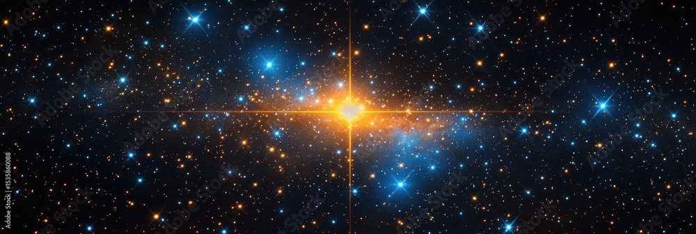 Poster cluster of stars shining brightly in deep space with vivid colors and abstract patterns