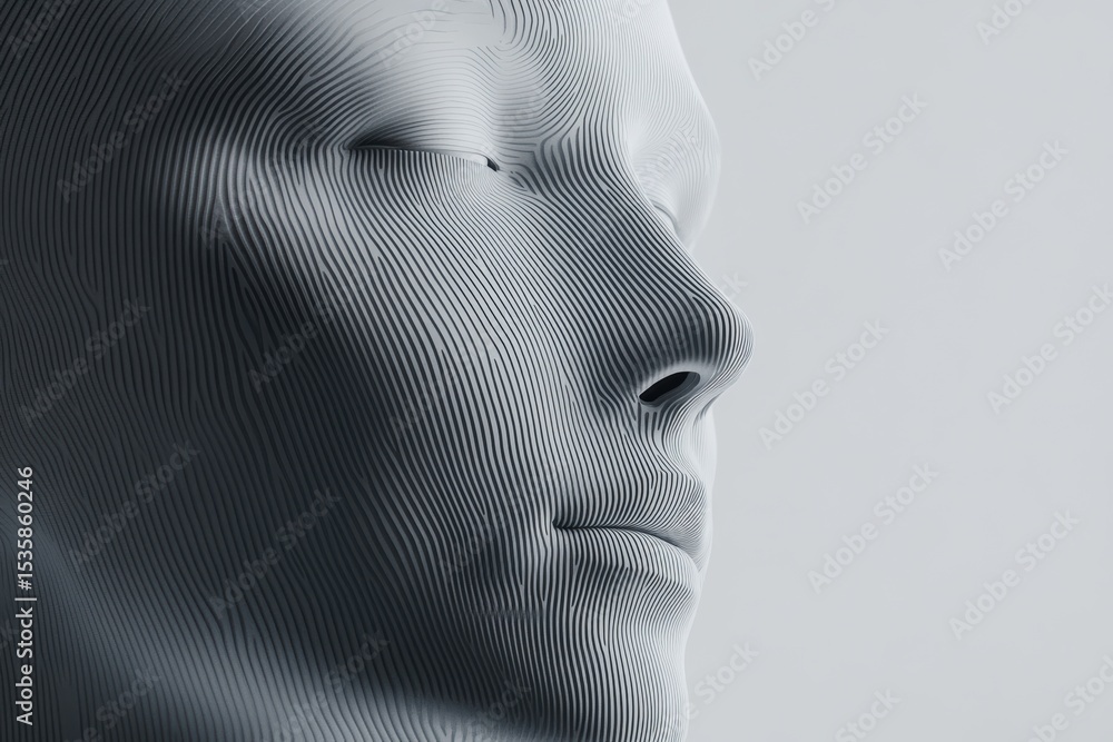 Poster digital face of artificial intelligence engages in complex analysis and interpretation