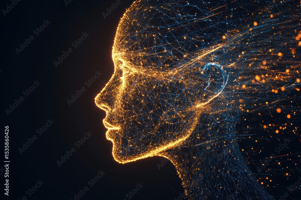 Aufkleber glowing lines create a digital representation of a human face in a futuristic design