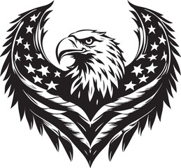 Eagle with American Flag Wings Silhouette Vector Design