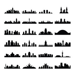 Collection of City Skyline Illustrations Black and White Vector Graphics