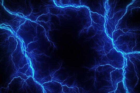 Electric blue lightning bolts creating a dramatic graphic layout for advertising purposes
