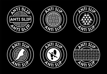 Anti slip icon set design. Non slip safety icon, Slip prevention sign white on black background