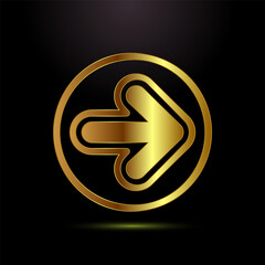 Arrow icon design illustration, arrow sign symbol in gold color style