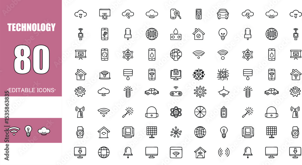 Fototapete Technology icons set smart home automation iot devices cloud computing and mobile connectivity vector illustration