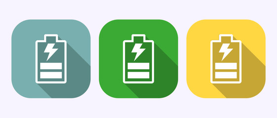 Battery icon design illustration, Battery charging sign and symbol in shadow button design