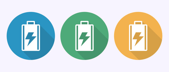 Battery icon design illustration, Battery charging sign and symbol in shadow button design