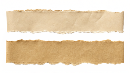 torn brown paper strips with rough edges isolated on white background for scrapbooking and craft design elements isolated on white background.