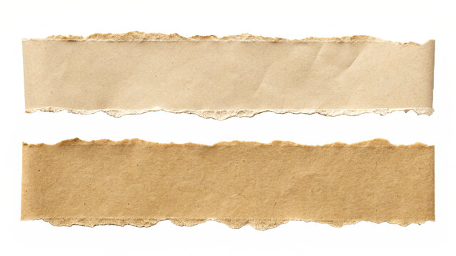 torn brown paper strips with rough edges isolated on white background for scrapbooking and craft design elements isolated on white background.