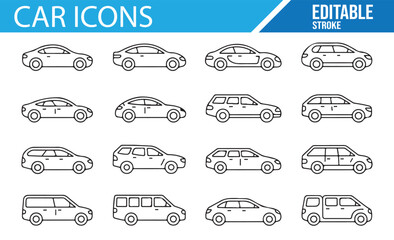 Set of  Transportation Icons - Car, SUV, Truck, Van, and More