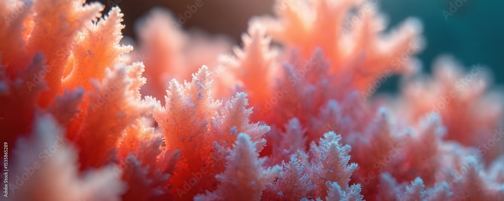 Poster abstract macro photo of vibrant coral. iridescent texture with captivating light play creates artist