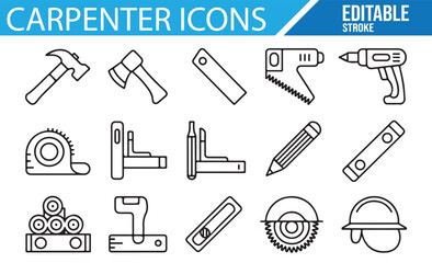 Carpenter Tools Set Featuring Hammer, Saw, and Tape Measure for Construction Design