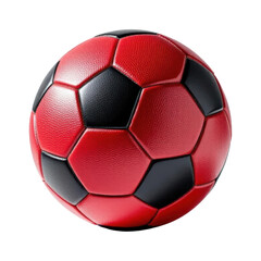 Fototapeta premium A Striking Red and Black Football on a Black Backdrop: Sporting Equipment in Vivid Colors and Contrasting Design
