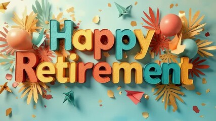 “Happy Retirement” Celebration Image.  A vibrant and celebratory image featuring the words “Happy Retirement” in large, colorful 3D letters. 