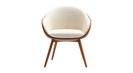 Contemporary White Chair with Wooden Legs isolated on transparent background,PNG