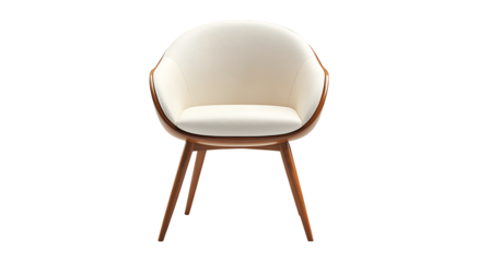 Contemporary White Chair with Wooden Legs isolated on transparent background,PNG