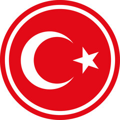 Vector icon of the Turkish flag in a circular shape featuring a red background with a white crescent moon and star. Official standard colors. Suitable for web, UI, stickers, and national symbols.