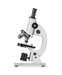 Laboratory microscope. Pharmaceutical instrument, microbiology magnifying instrument. Symbol of science, chemistry and research. flat style.