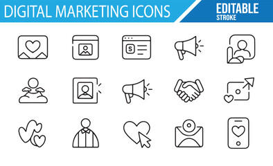Digital Marketing Icons for SEO, Analytics, Social Media, and Business Growth Projects