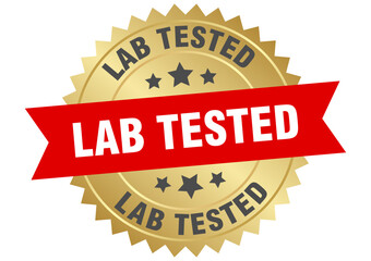 lab tested. lab tested round red and gold label isolated on transparent background © BHM