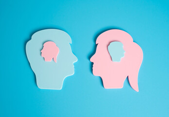 Silhouettes of opposite sexes. Loss of trust. Concept of difficulties in relationships, lack of feelings. Emotional detachment, or breakup.