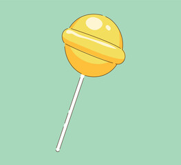 A Bright Yellow Lollipop Set Against a Playful Mint Green Background That Captivates