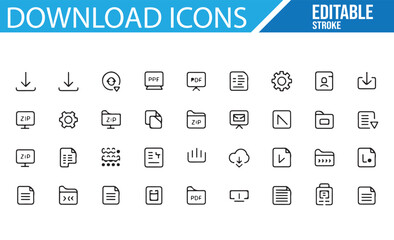 Set of Mobile and Cloud Download Icons for Data Management and Technology Projects