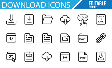 Set of Download Button and File Icons for Software, App, and File Management Projects

