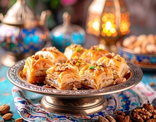 M’khabez, pâtisserie orientale aux noix et aux amandes. Generated image