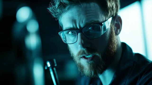 Close-up of Focused Technician in Industrial Setting