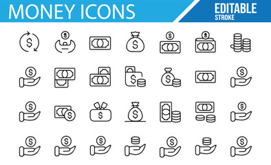 Collection of Currency and Cash Icons for Banking and Finance Projects