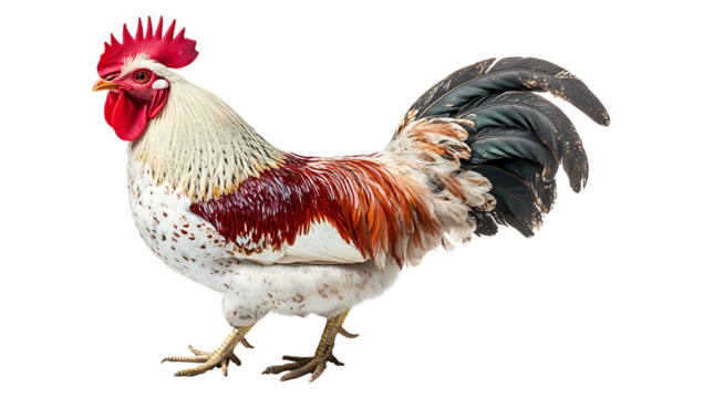 Majestic Red and White Rooster isolated on transparent background, PNG