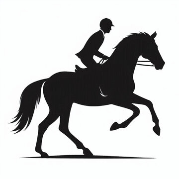 Show Jumping Silhouette Icon &ndash; Black Vector Horse and Rider Leaping Over Obstacle on White Background