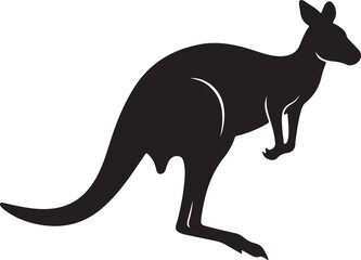 Silhouette of a Kangaroo Against a White Background Standing Tall in Black and White Simplicity for Art or Logo Design