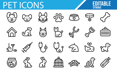 Dog, Cat, and Pet Care Icons for Pet-Related Products and Services