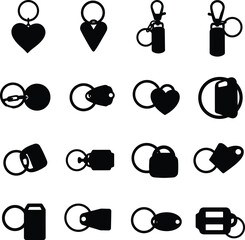 Vector illustration featuring a diverse collection of colorful keychains and keyrings in various shapes and designs, ideal for branding, accessories, and promotional concepts.