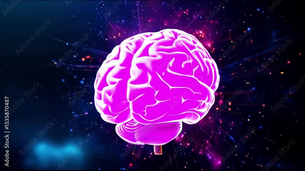 Poster s a colorful brain with a black background and colorful lights radiating out from it