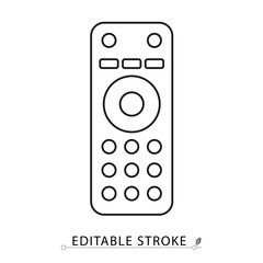 Remote control icon in minimal line style with editable stroke. Television remote, electronic control, device interface, TV controller, smart home element, remote symbol for media and tech design.