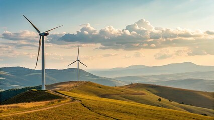 Wind turbines on rolling hills renewable energy