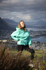 Woman Posing at Coastal town Viewpoint