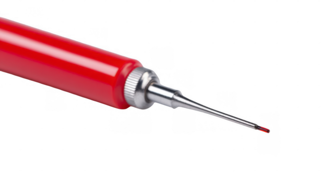 Electrocautery tool featuring a glowing red hot tip, isolated against a transparent background, designed for delivering precision during intricate surgical procedures