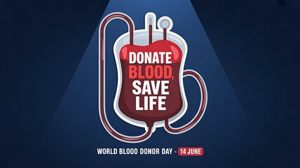blood donation awareness template banner. Blood bag in white outline with red fill, DONATE BLOOD, SAVE LIFE 14 June banner for website template created with generative ai	