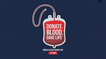 blood donation awareness template banner. Blood bag in white outline with red fill, DONATE BLOOD, SAVE LIFE 14 June banner for website template created with generative ai	