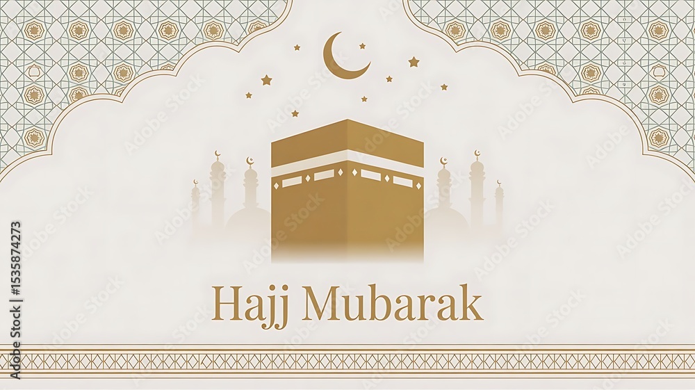 Fototapete minimalist hajj mubarak banner with kaaba illustration in the center,, created with generative ai