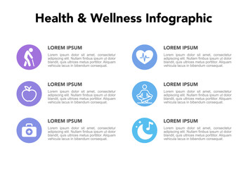 Fototapeta premium Health and Wellness Aging Infographic Template for Age People Population Senior Living and Active Lifestyle, Elderly Needs and Healthcare – Aging Society Concept.