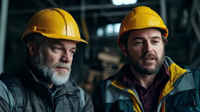Industrial or construction workers communicating on site