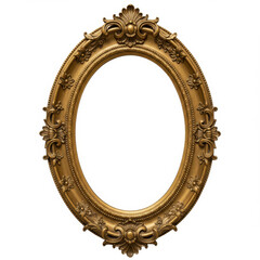 Ornate gold oval picture frame isolated on white background