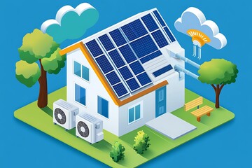 Modern Home with Rooftop Solar Panels and Smart Green Energy Technology, Illustrating Sustainable Living and Eco-Friendly Power Solutions for a Brighter Future