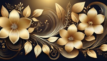 elegant gold floral design with graceful flowers and delicate leaves for artistic and decorative applications