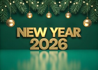 Elegant gold new year 2026 text with ornaments silhouette
